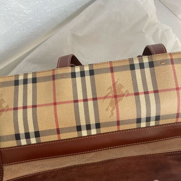 AUTHENTIC BURBERRY Brown Suede Leather Tote Bag - Picture 4 of 11